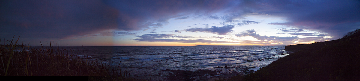 Panorama of sunrise Harmers Haven, Victoria, Australia