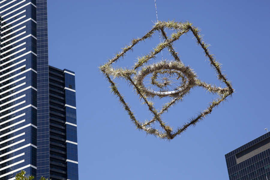 Airborne project - first installation at Les Erdi Plaza, Northbank, 9 Feb 29 2013, with Melbourne's tallest building Eureka tower in the background, lloyd godman